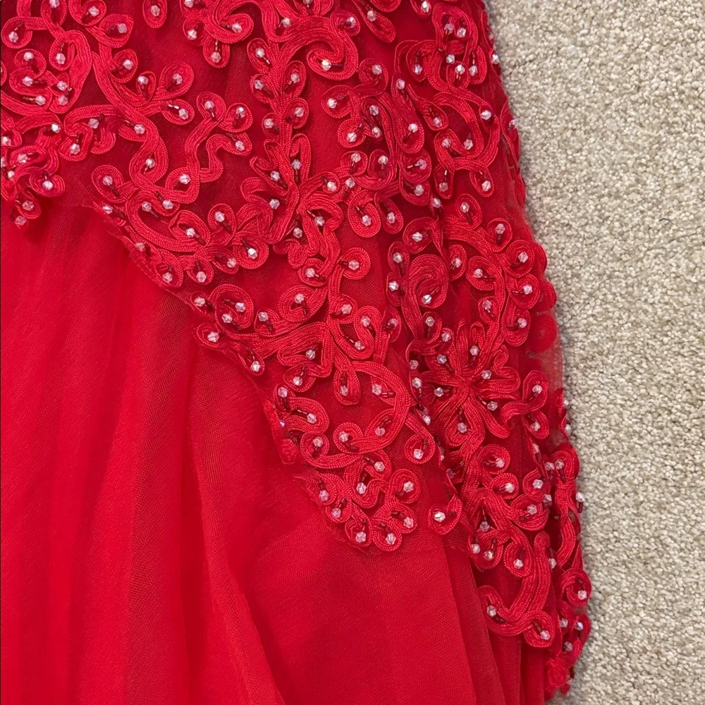 Elegant Red Strapless Gown - Picture 3 of 10